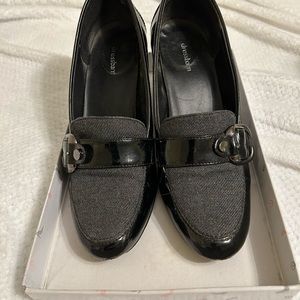 Women’s dressy black heels, black Patton leather, Dressbarn size 7 1/2.